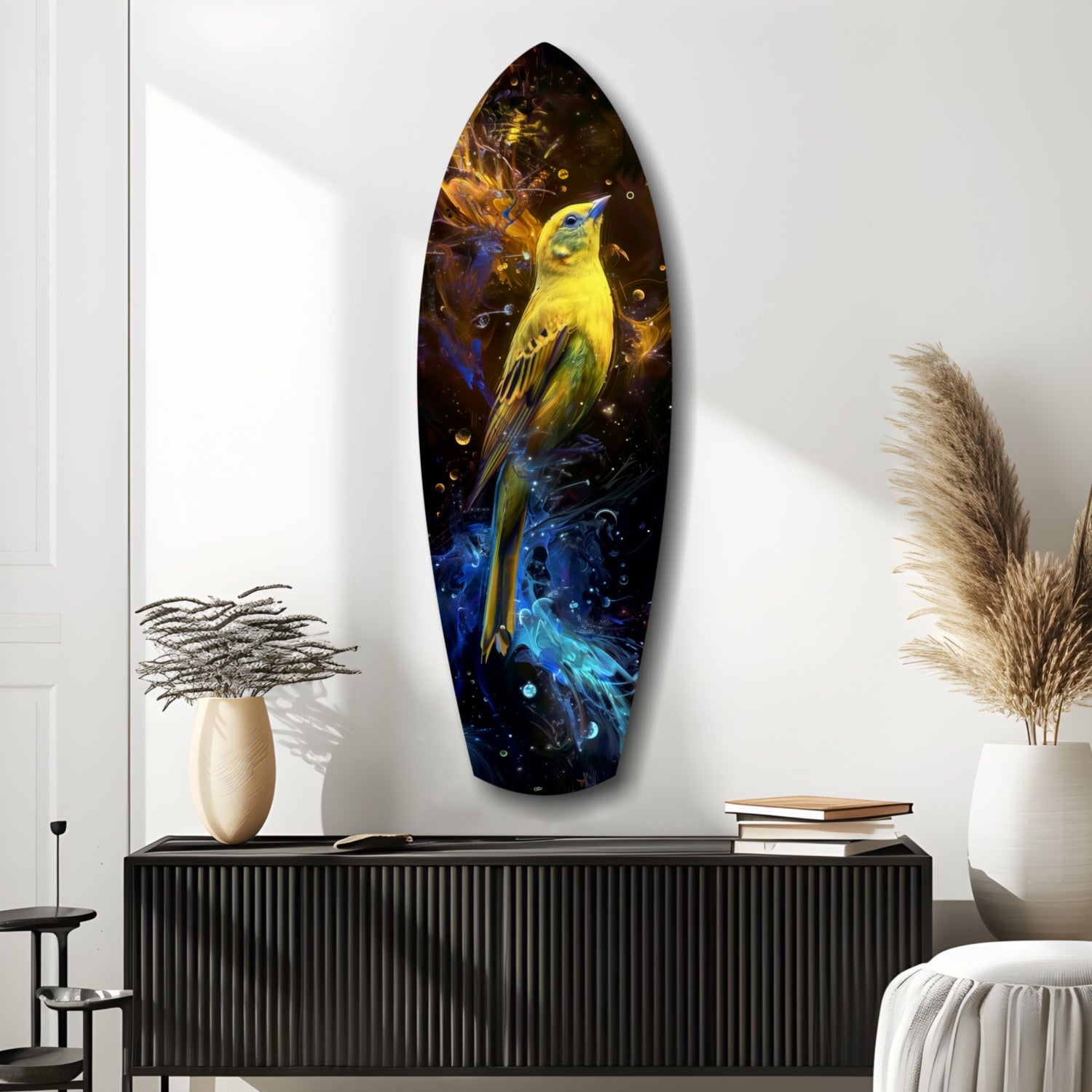 Yellow Bird Glass Wall Art.