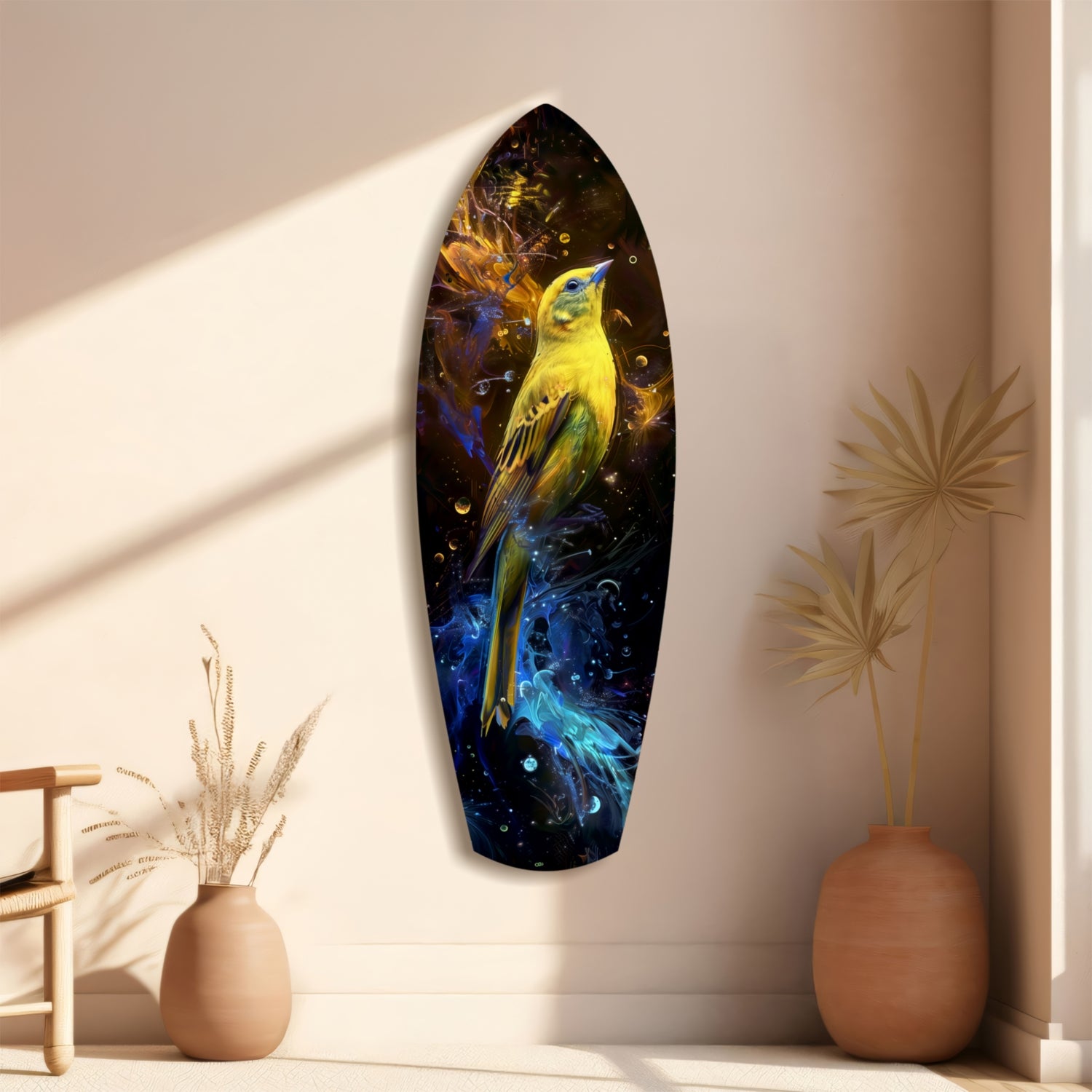 Yellow Bird Glass Wall Art.