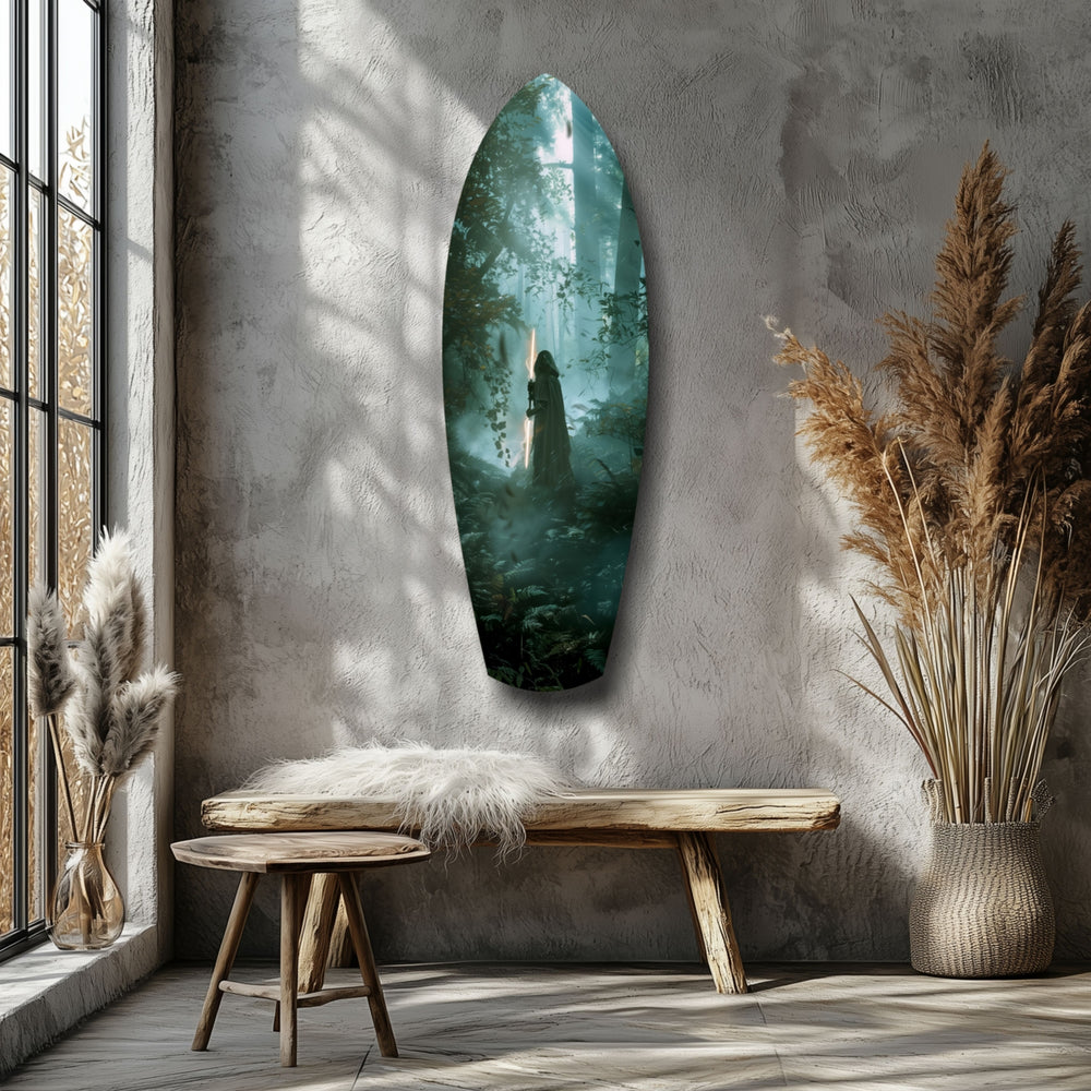 Light Saber in the Woods Glass Wall Art.