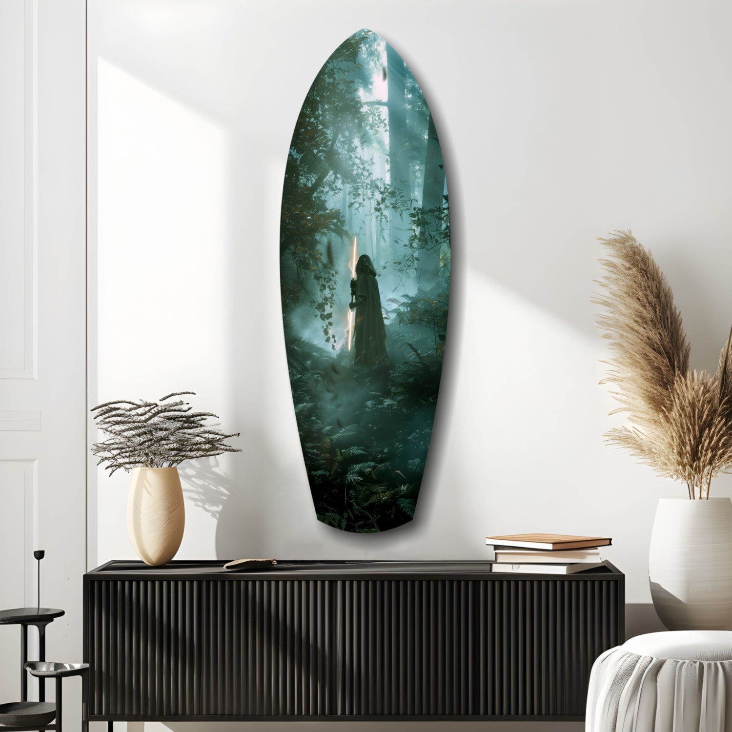 Light Saber in the Woods Glass Wall Art.
