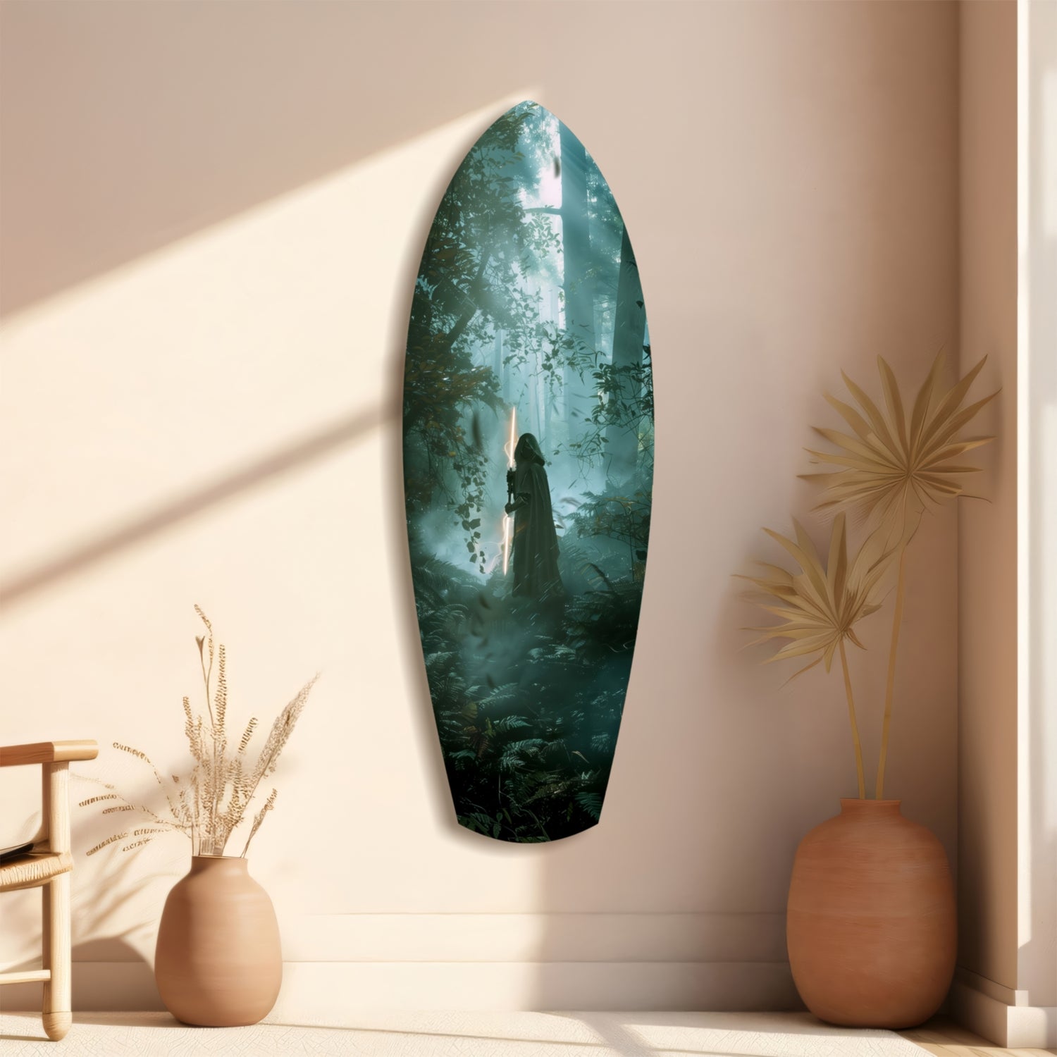 Light Saber in the Woods Glass Wall Art.