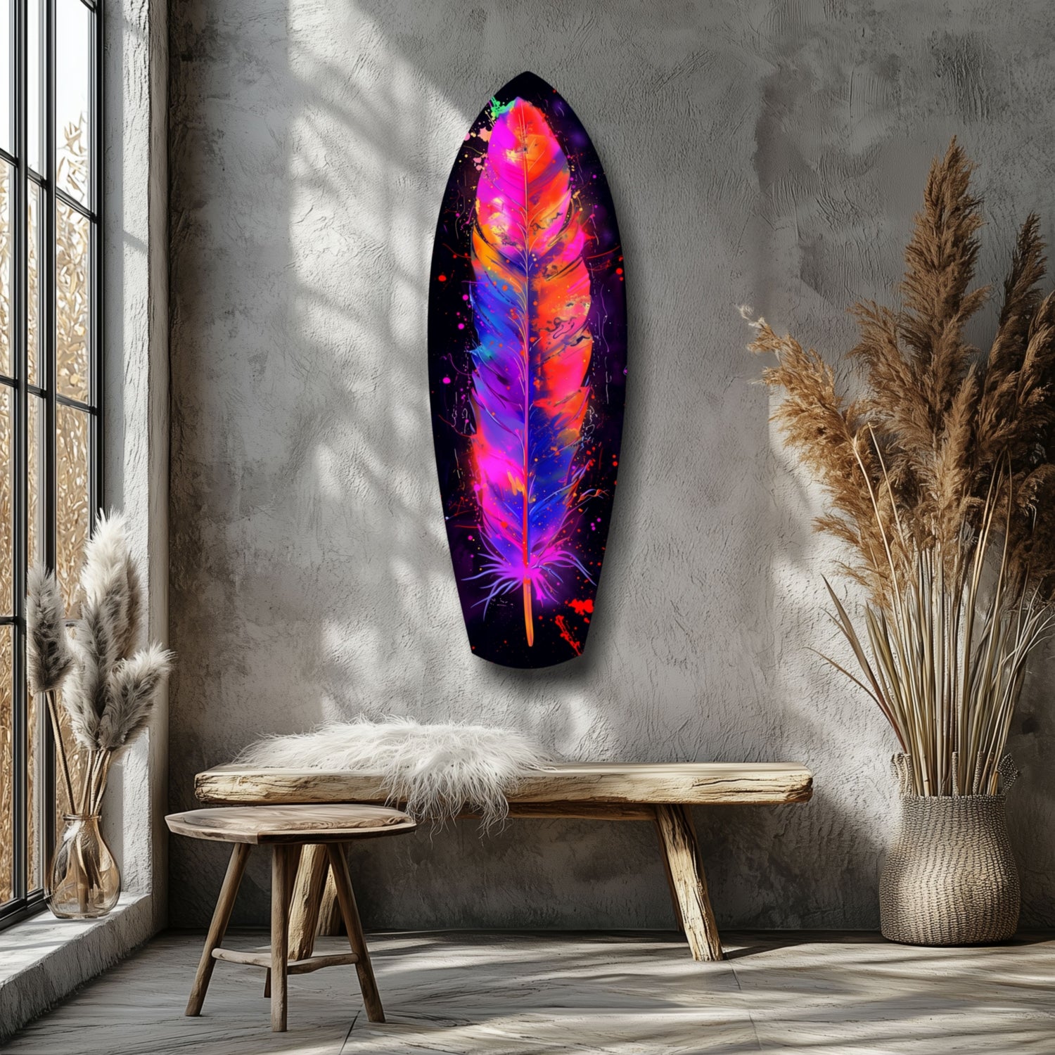 Colorful Feather Glass Wall Art.