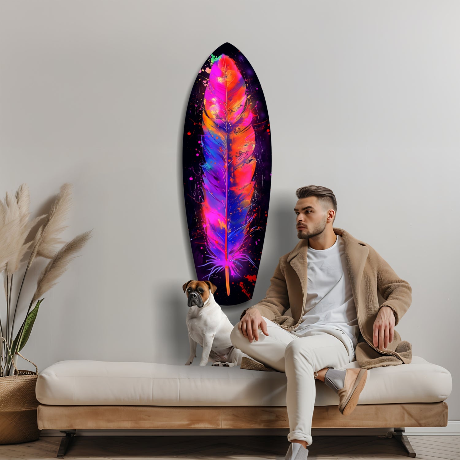 Colorful Feather Glass Wall Art.