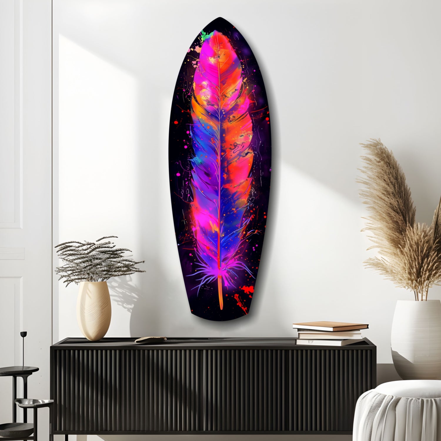 Colorful Feather Glass Wall Art.
