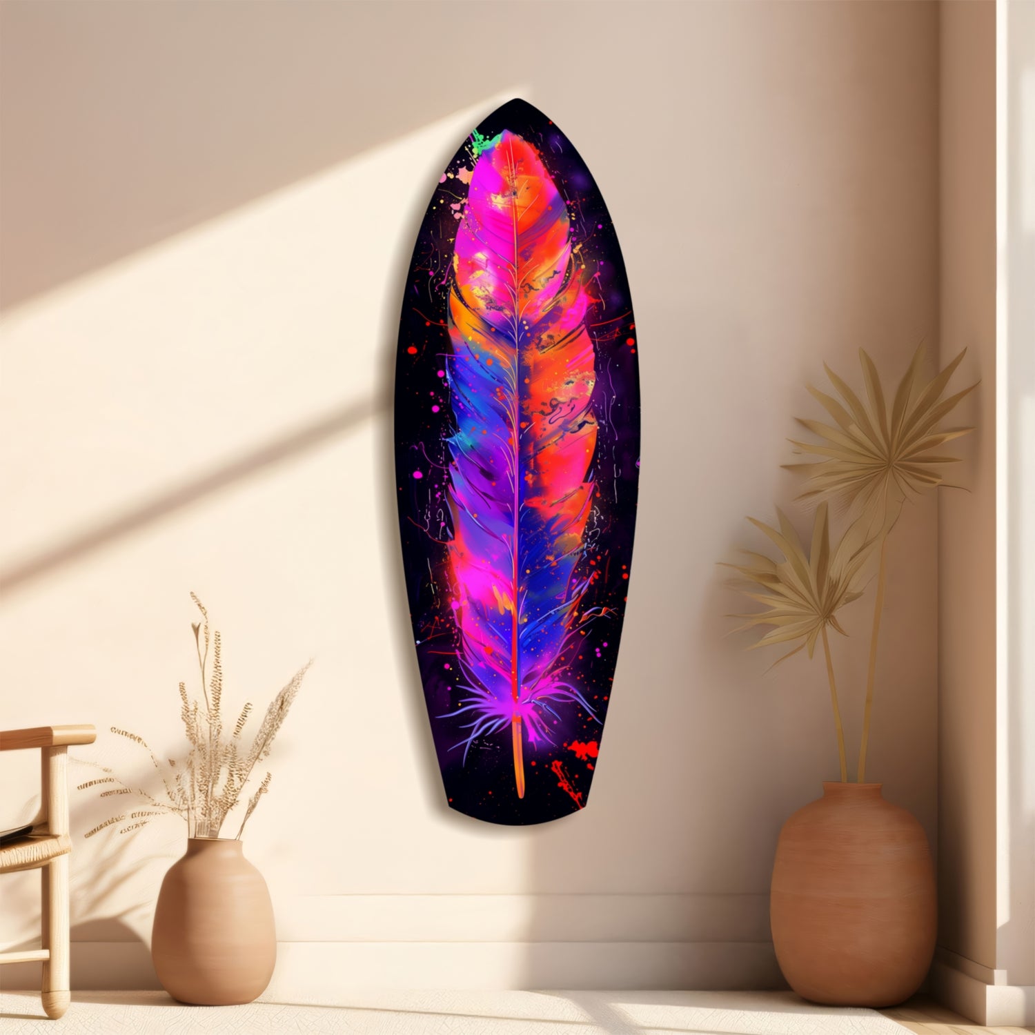 Colorful Feather Glass Wall Art.
