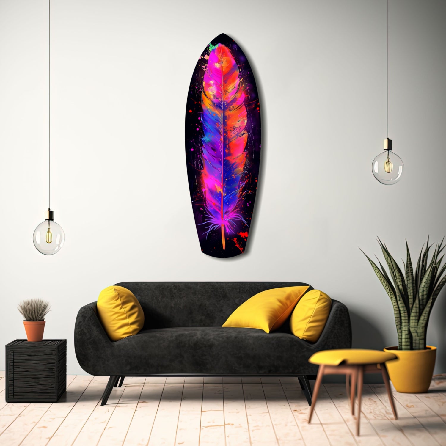 Colorful Feather Glass Wall Art.