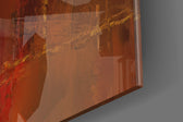 Joker Scarlet Grunge glass wall art catching light to reveal its painted grunge