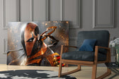 Cinematic artwork in a tactical-leaning home interior