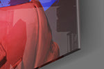 Joker Stars and Stripes glass wall art catching light to reveal its painted handprints