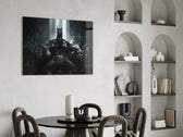 DC yatay panel against a moody dark-painted accent wall