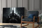 Cinematic artwork in a moody bedroom interior