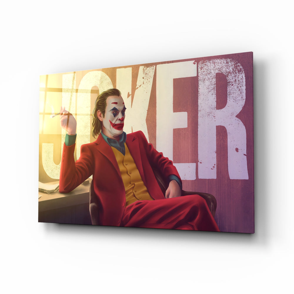 Joker Typography glass wall art in a modern home cinema