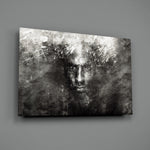 Close-up detail of Kobe in B&W storm clouds behind glass