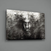 Close-up detail of Kobe in B&W storm clouds behind glass
