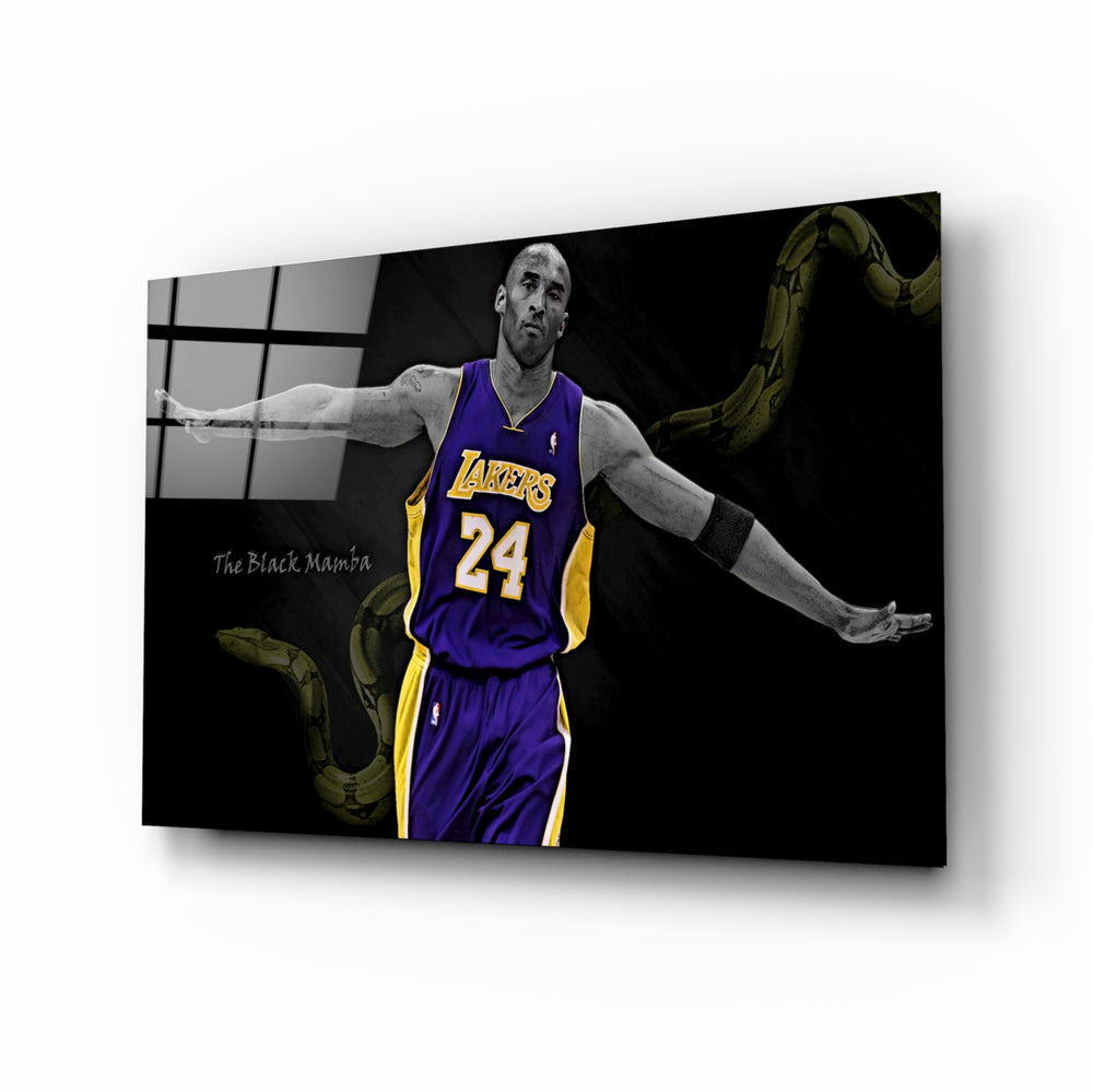 Lakers tribute panel anchoring a sports bar wall
