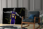 Cinematic artwork in a Lakers-leaning home interior