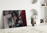 Cat Woman artwork styled in a teen's bedroom interior