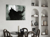 DC yatay panel against a moody dark-painted accent wall