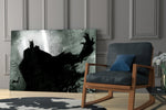 Cinematic artwork in a moody bedroom interior