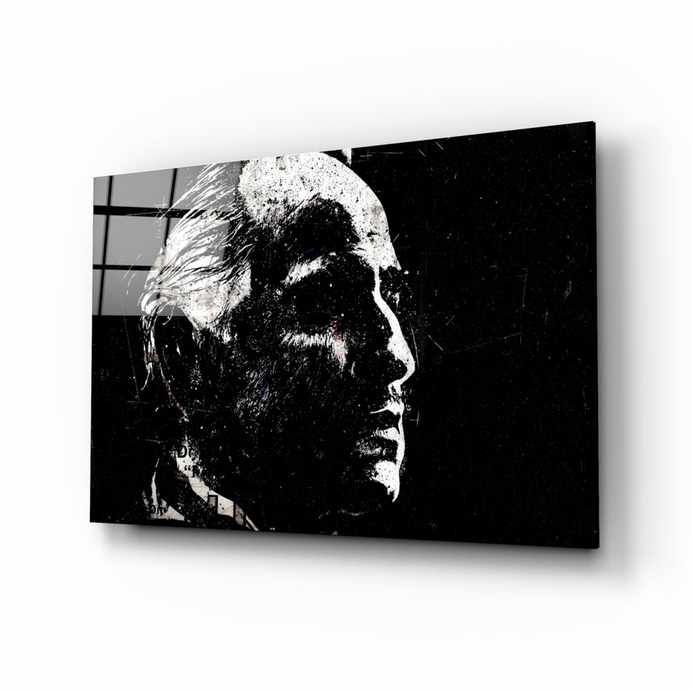 Godfather glass wall art in a modern home cinema