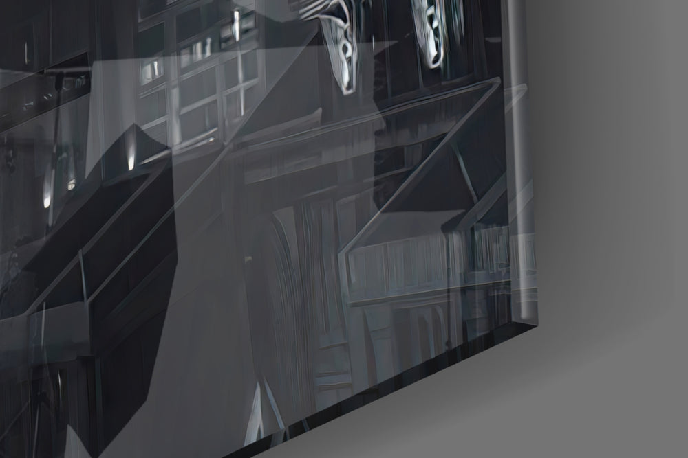 Batman Rain glass wall art catching light to reveal its painted rainfall