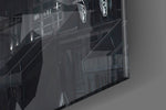 Batman Rain glass wall art catching light to reveal its painted rainfall