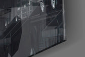 Batman Rain glass wall art catching light to reveal its painted rainfall