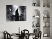 DC yatay panel against a moody dark-painted accent wall