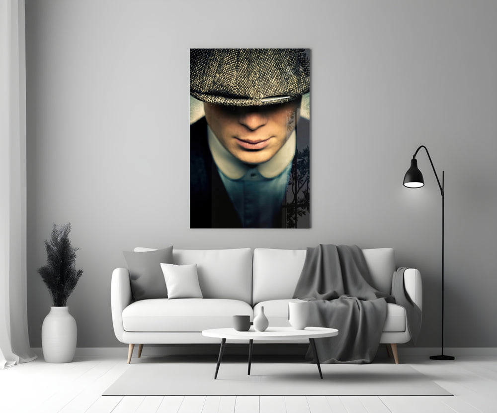 Tommy Shelby artwork styled in a creative loft interior
