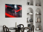 DC yatay panel against a moody dark-painted accent wall