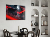 DC yatay panel against a moody dark-painted accent wall