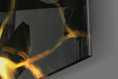 Gold Lightning Lion glass wall art catching light to reveal its painted fissures