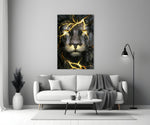 Gold Lightning Lion artwork styled in a designer office interior