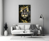 Gold Lightning Lion artwork styled in a designer office interior