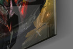 Tyler Durden glass wall art catching light to reveal its painted splatter