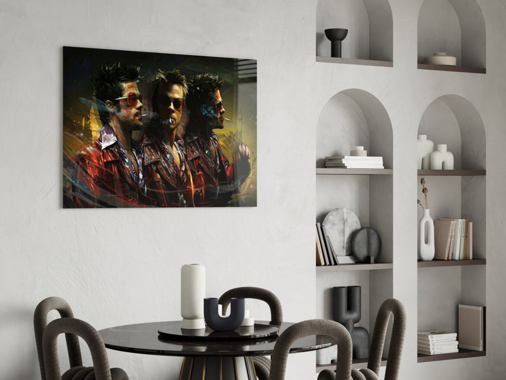 Cult-cinema yatay panel against a moody dark-painted accent wall