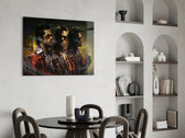Cult-cinema yatay panel against a moody dark-painted accent wall