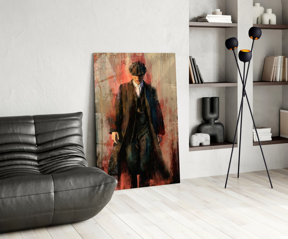 Period-drama panel against a moody dark-painted accent wall