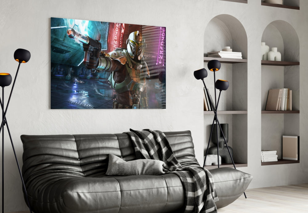 Star Wars glass print bringing cyberpunk edge to a teen's bedroom