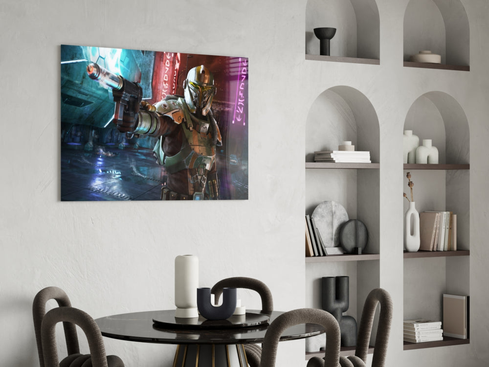 Star Wars yatay panel against a moody dark-painted accent wall