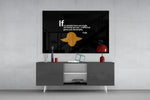 Words of Yoda glass wall art catching light to reveal its painted quote