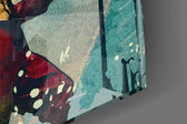 Joker Watercolor glass wall art catching light to reveal its painted ink