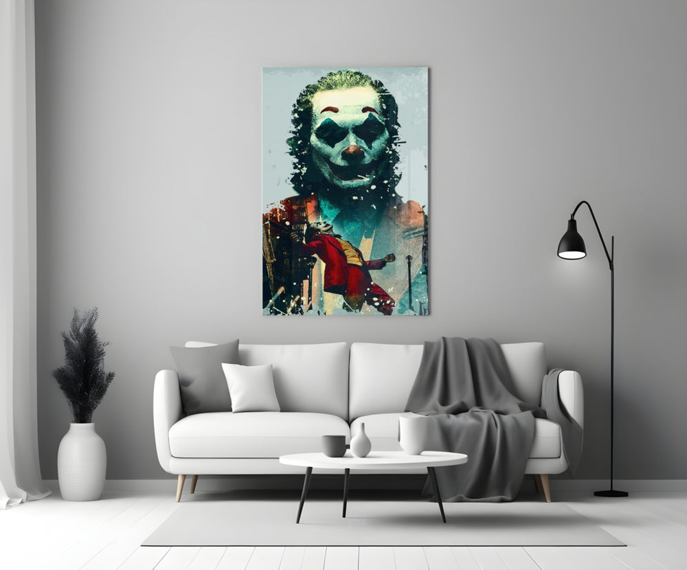 Joker Watercolor artwork styled in a creative loft interior