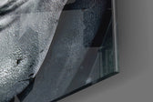 Comic Joker Grin glass wall art catching light to reveal its painted teeth