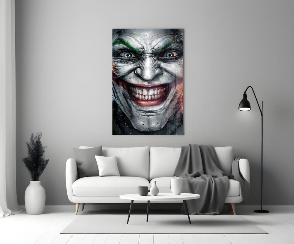 Comic Joker Grin artwork styled in a creative loft interior