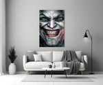 Comic Joker Grin artwork styled in a creative loft interior