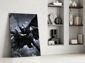 Cinematic artwork in a moody bedroom interior