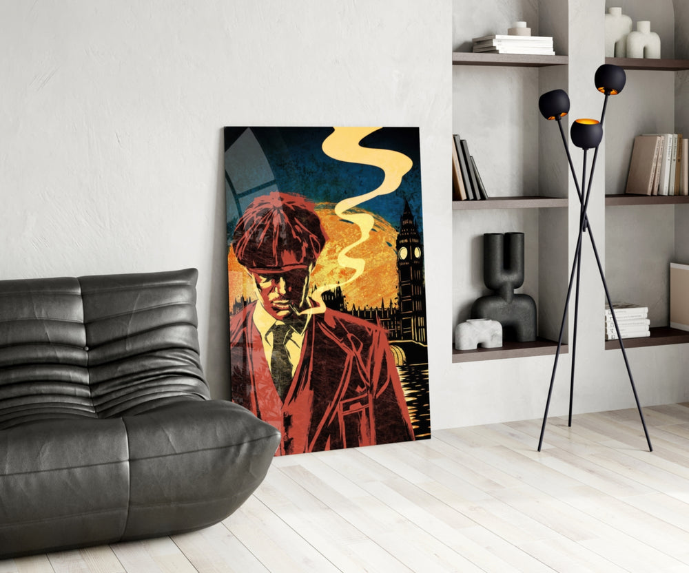 Period-drama panel against a moody dark-painted accent wall