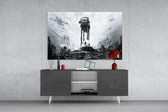 Star Wars Battlefront glass wall art catching light to reveal its painted ash