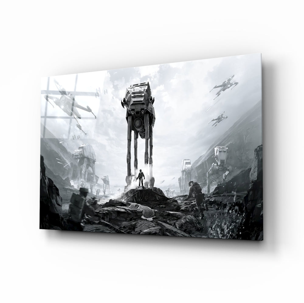 Star Wars Battlefront glass wall art in a modern home cinema